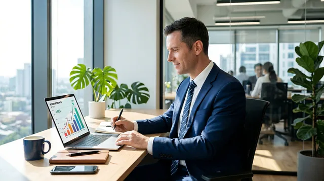 businessman, office, computer, meeting, chart, suit, body parts, analysis, forecast, workstation, laptop, cup, laptop computer, collaboration, colleagues, strategy, statistics, employment, manager. Small business CRM measurement: a decision-led method